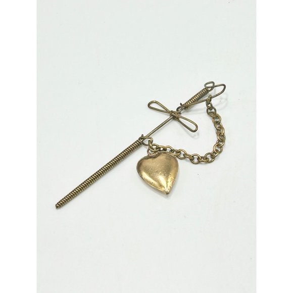 Vintage Older Sword Pin Heart Charm Primitive Handcrafted Wire Wrapped Jewelry - Picture 5 of 6